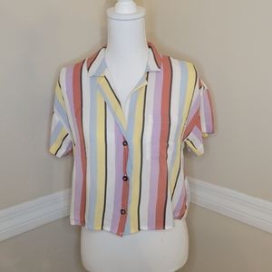 HOLLISTER Pastel Color Stripe Buttoned Crop Shirt Size Medium
